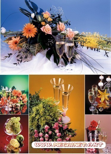 Праздничный фотосток - Цветы и шампанское